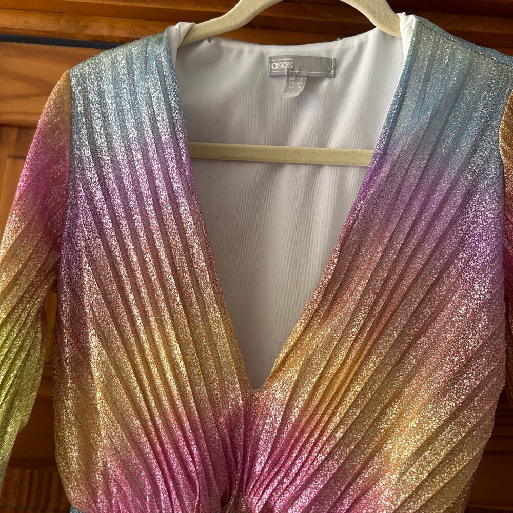 ASOS Glitter Ombré Rainbow Midi Dress Long Sleeves - Picture 3 of 10